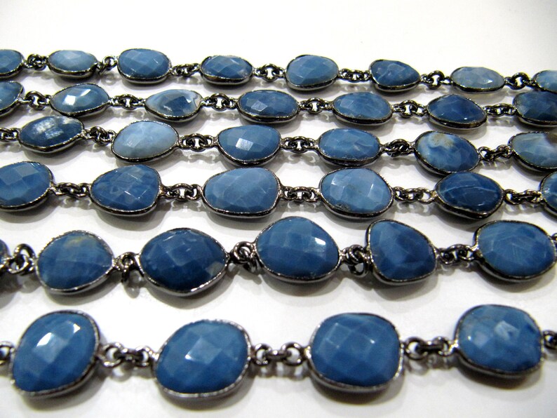 Natural Blue Opal Uneven Free Shape Briolette Bezel Connector Chain Size 12 to 15mm