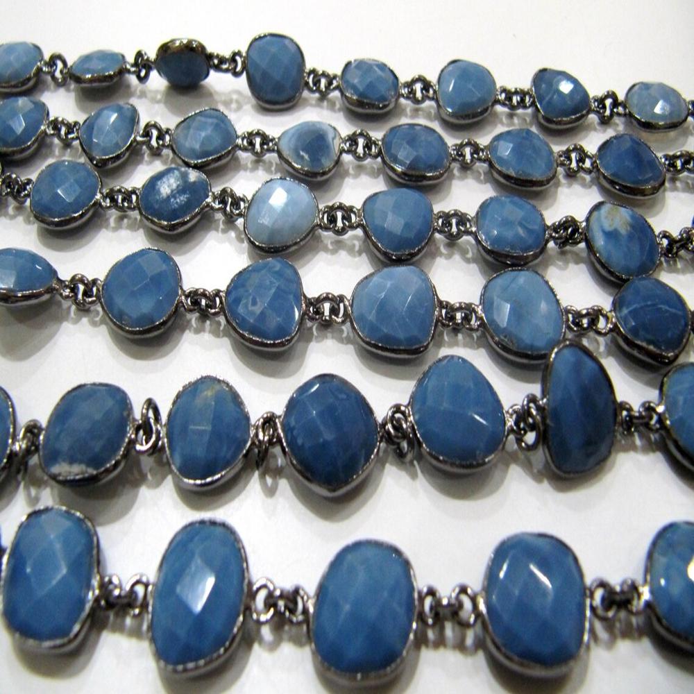 Natural Blue Opal Uneven Free Shape Briolette Bezel Connector Chain Size 12 to 15mm
