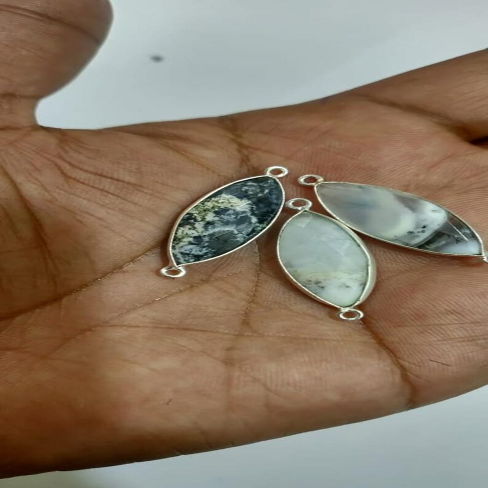Natural Dendrite Opal Connector Marquise Shape Double Loop Size 11x27mm Bezels Pendants Charms