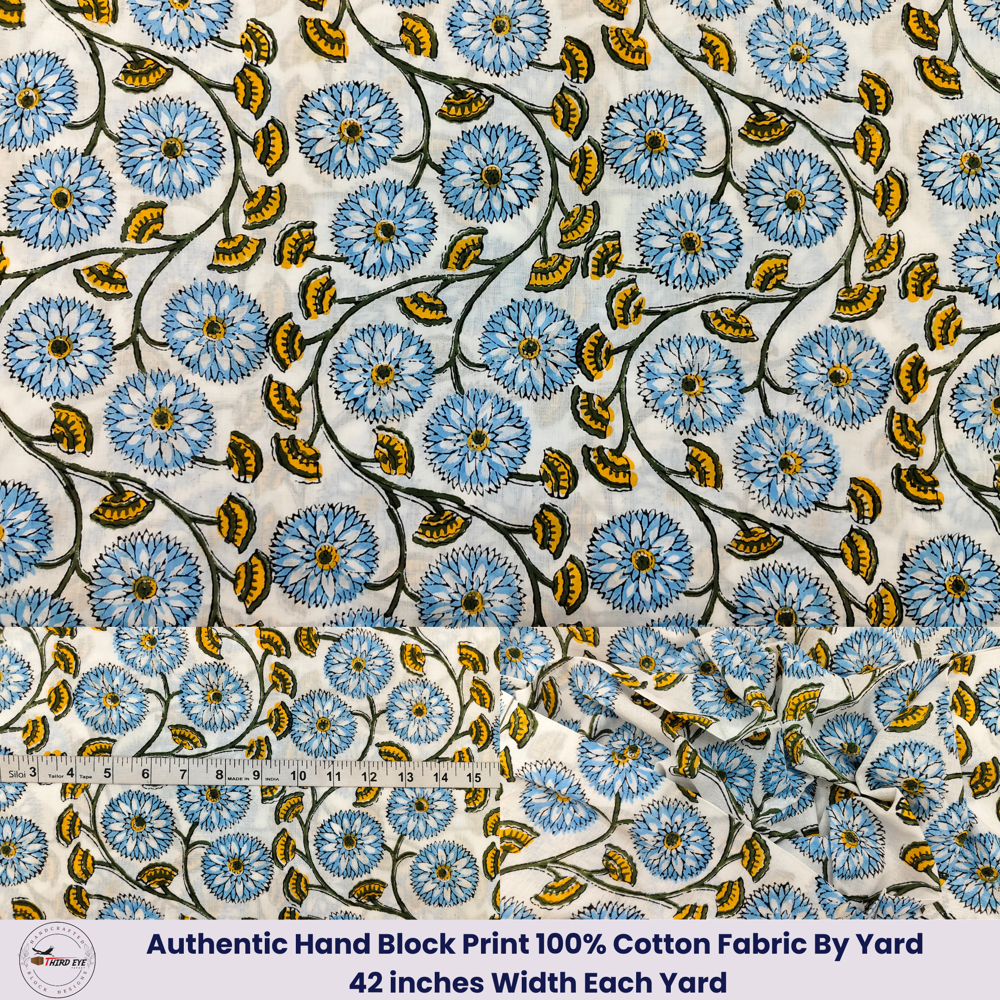 Block Print Cotton Clothing Fabric - Color: Multicolor