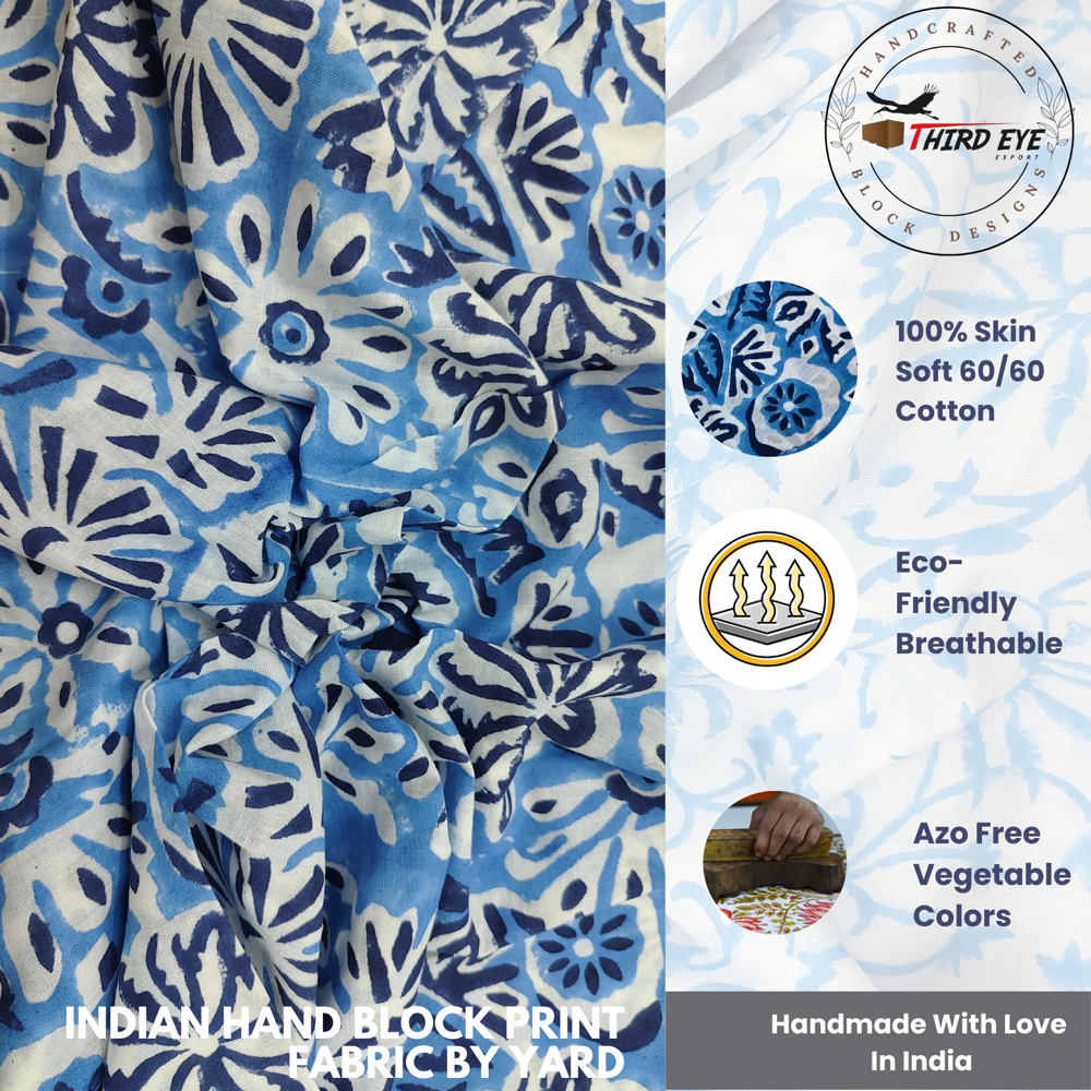 Jaipuri Hand Block Printed Cotton Fabric Soft & Breathable Material