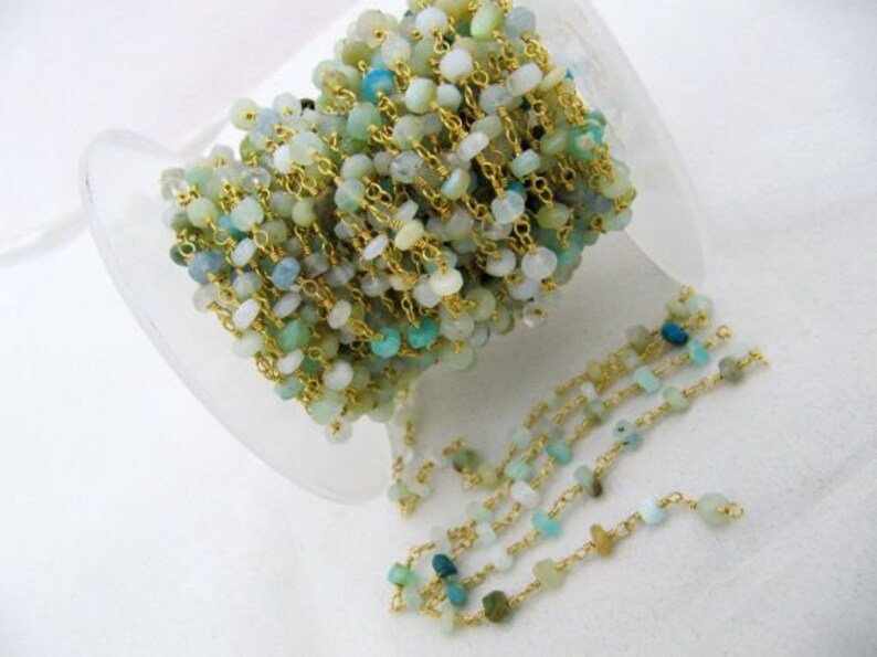 Natural Peruvian Opal Rondelle Faceted Beaded 4-5mm Size Opal Rosary Bead Chain
