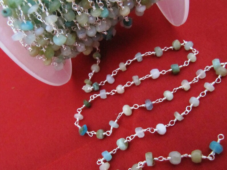 Natural Peruvian Opal Rondelle Faceted Beaded 4-5mm Size Opal Rosary Bead Chain