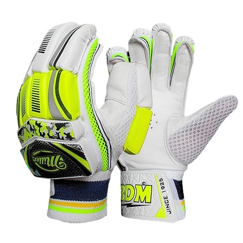 Miller Batting Gloves - Leather Palm, Standard Size, White with Blue and Grey Accents | High-Density Padding, Textured Grip, Extra Finger Protection, Velcro Wrist Closure
