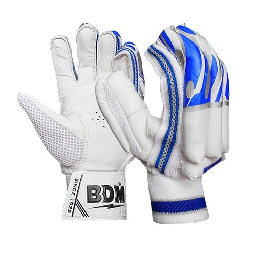 Master Blaster Batting Gloves - PU Leather, Adult/Youth, White Blue Black | High-Density Foam Padding, Pre-Curved Fingers, Breathable Mesh