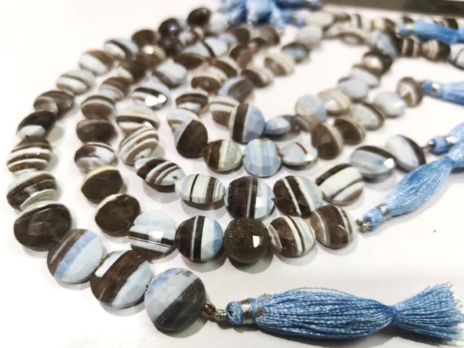 Natural Boulder Opal Faceted Round Coin Shape Briolette Beads Size12-13mm Strand 8 Inches long