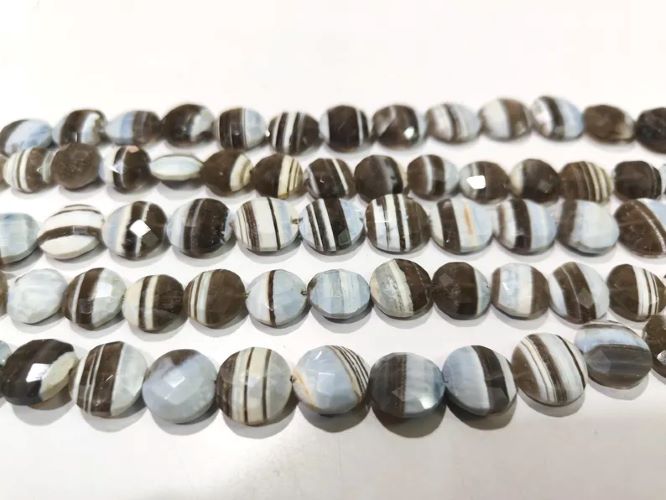 Natural Boulder Opal Faceted Round Coin Shape Briolette Beads Size12-13mm Strand 8 Inches long