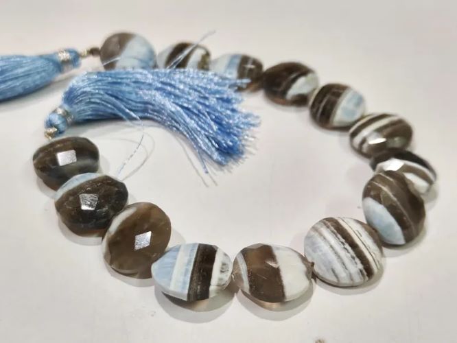 Natural Boulder Opal Faceted Round Coin Shape Briolette Beads Size12-13mm Strand 8 Inches long