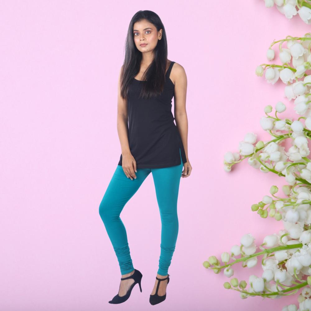 V-cut Churidar Leggings - Color: Blue