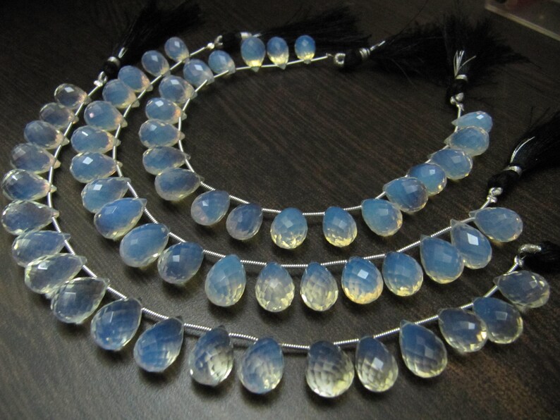 White Opalite Tear Drop 10x14mm Top Quality Gemstone Briolette Jewelry Making Beads Strand 8 Inches 