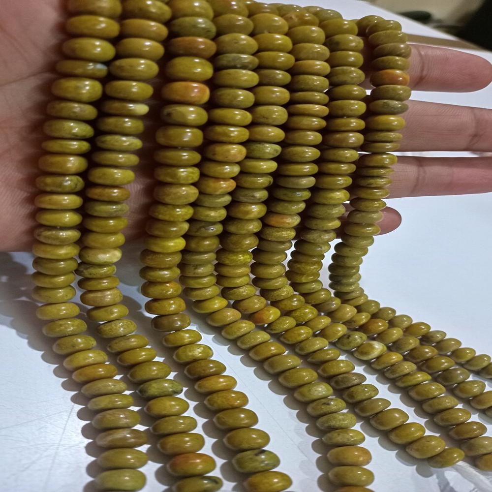 Natural Green Opal Gemstone Rondelle Plain Smooth 8mm Green Color Beads Strands 7 Inches Long