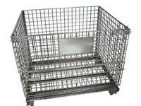 Foldable Wire Mesh Container - Mild Steel, 1200x1000x890 Mm, Zinc Galvanized | Foldable, Stackable, Half Drop-front Gate, Spring Latches