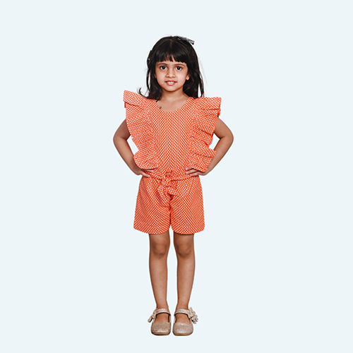 Girls Orange Jump suit, sleeveless knee length in Cotton
