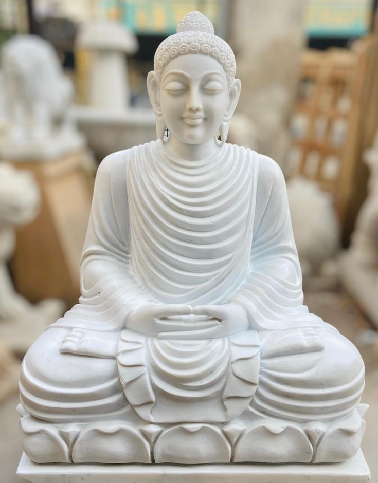 Premium Handcrafted White Marble Meditating Buddha Statue (Chanchal Moorti Emporium)