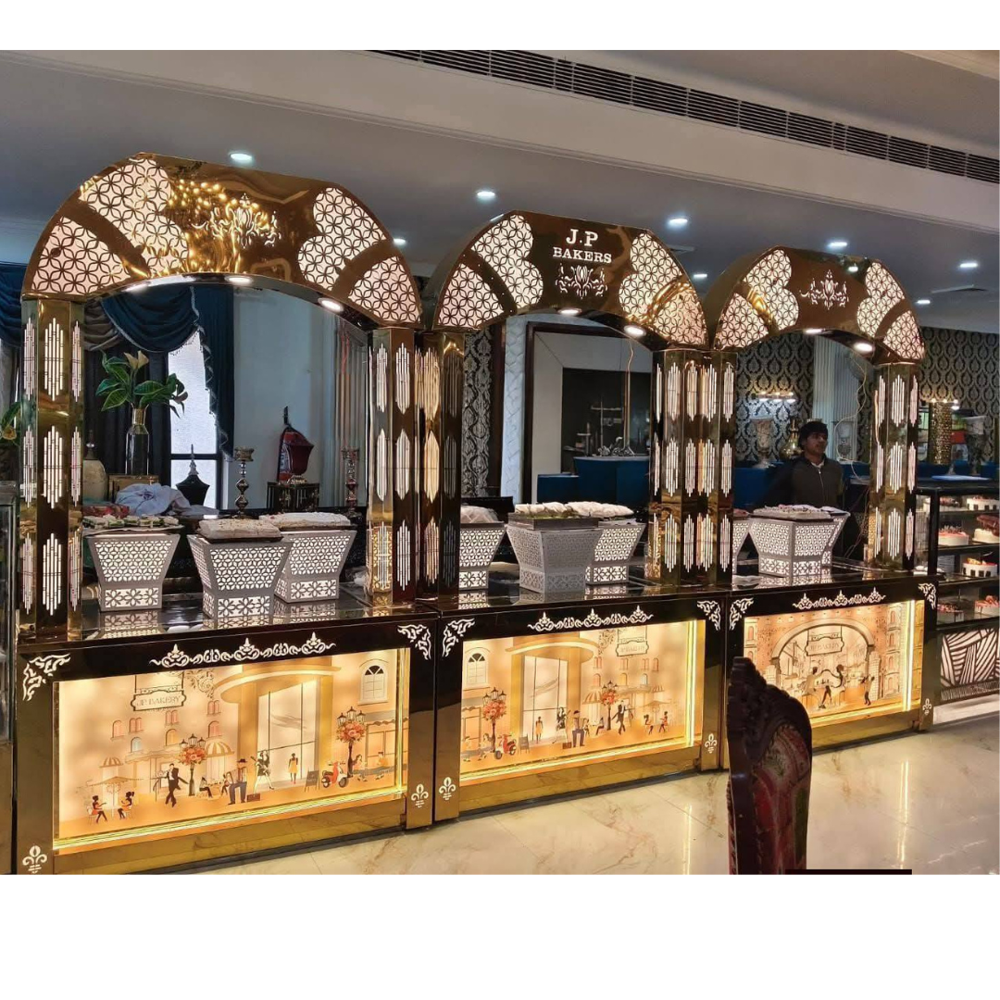 Golden stainless steel LED buffet counter