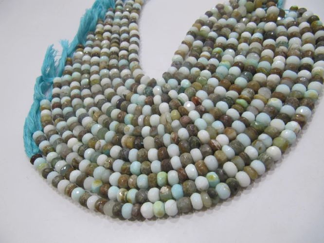 Natural Peruvian Opal Rondelle faceted Beads 6mm best Quality Beads Strand 10 inches Long