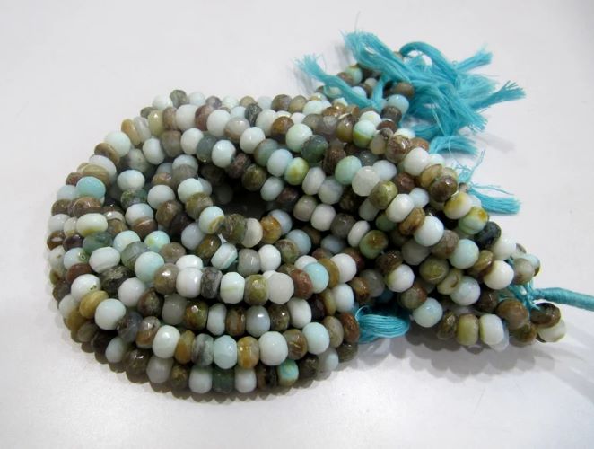 Natural Peruvian Opal Rondelle faceted Beads 6mm best Quality Beads Strand 10 inches Long