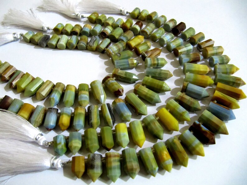 Natural Boulder Opal Briolette Faceted Pencil Bullet Shape 0.5 to 1 inch Long Beads Strand 8 inches long