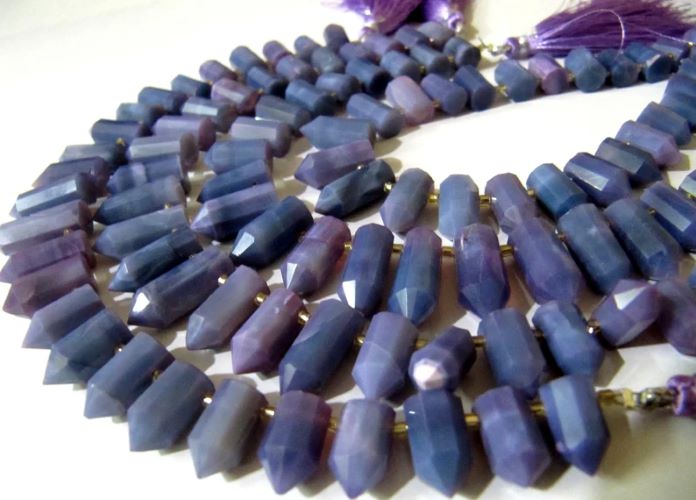 Natural Lavender Opal Briolette Faceted Pencil Bullet Shape 0.5 to 1 inch Long Beads Strand 8 inches long