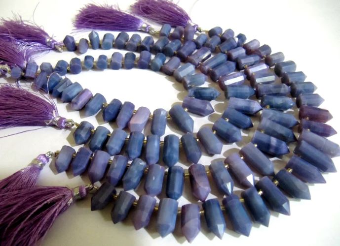 Natural Lavender Opal Briolette Faceted Pencil Bullet Shape 0.5 to 1 inch Long Beads Strand 8 inches long
