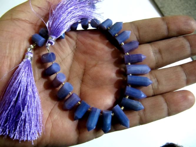 Natural Lavender Opal Briolette Faceted Pencil Bullet Shape 0.5 to 1 inch Long Beads Strand 8 inches long