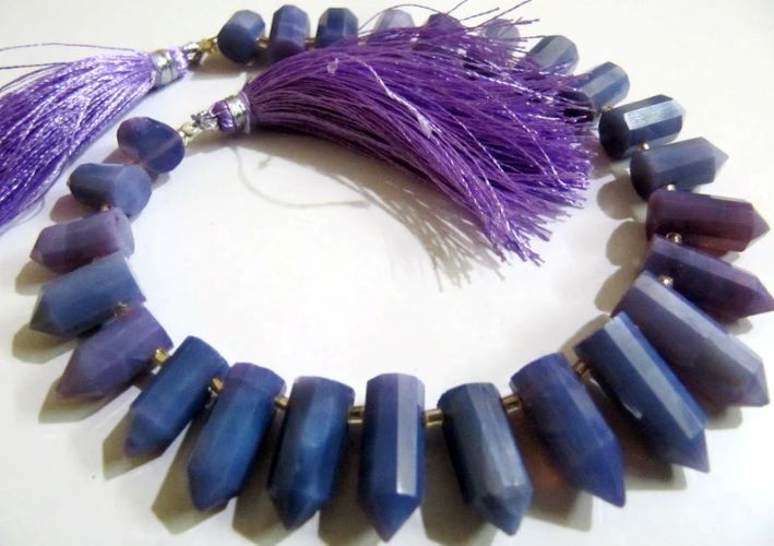 Natural Lavender Opal Briolette Faceted Pencil Bullet Shape 0.5 to 1 inch Long Beads Strand 8 inches long