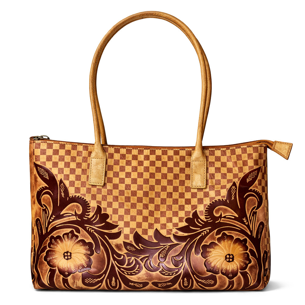 Handcrafted Matt Pair Flower Design Goat Skin Medium Leather Bag