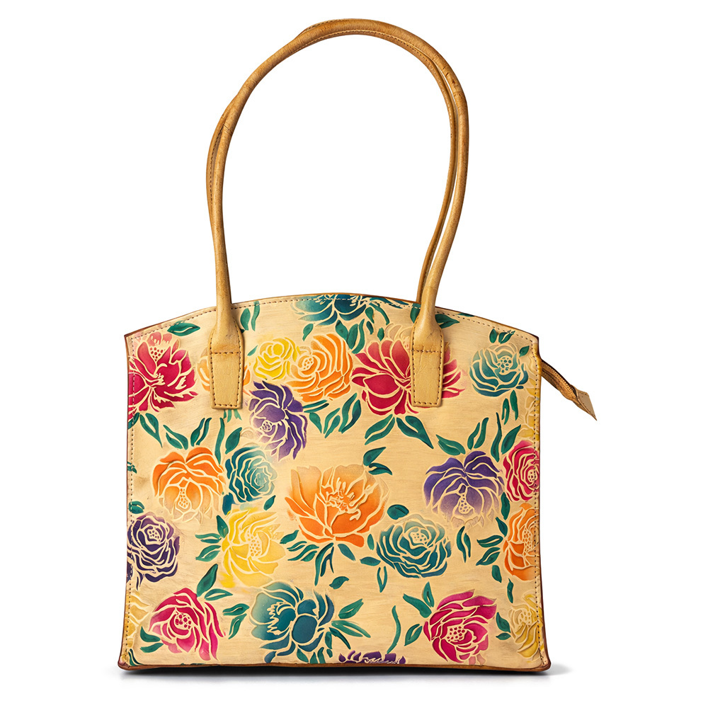 Handcrafted Multicolour Rose Design Goat Skin Leather Bag