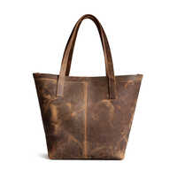 Leather Shopper Handbag - Color: Tan Brown