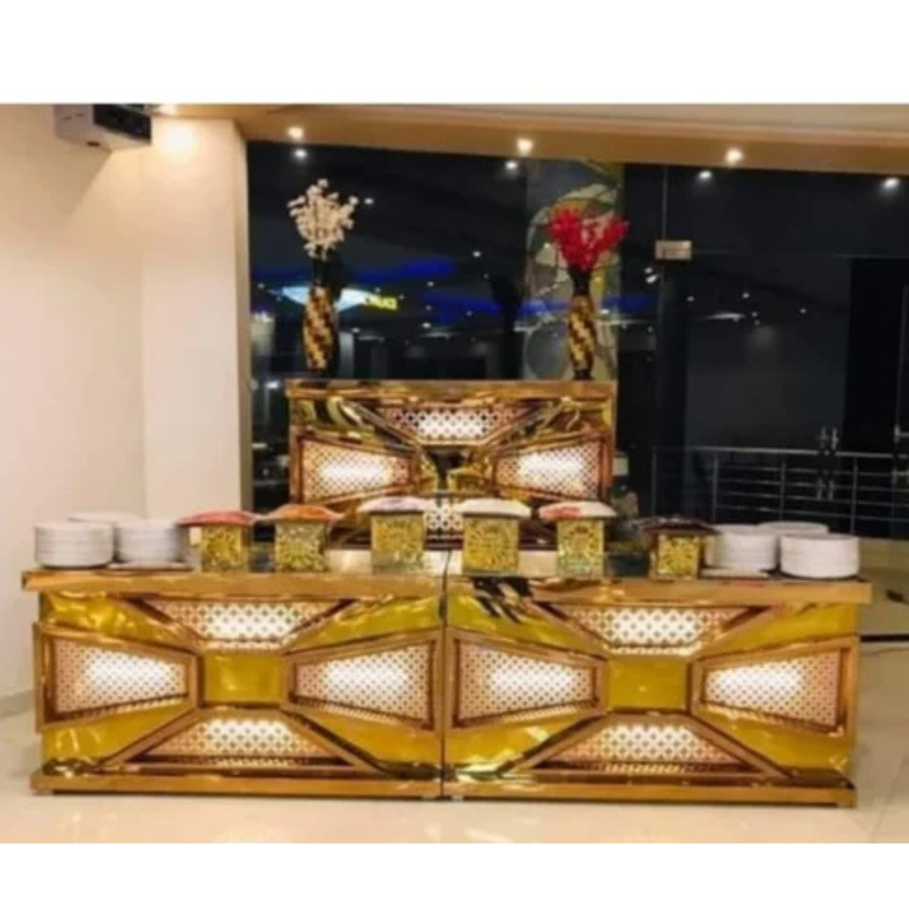 Luxury golden stainless steel catering buffet counter