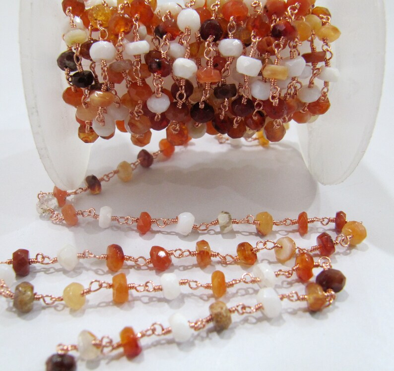 Natural Fire Opal Rosary Chain 4 to 5mm Rondelle faceted Beads, Genuine Fire opal Beads Wire Wrapped Chain