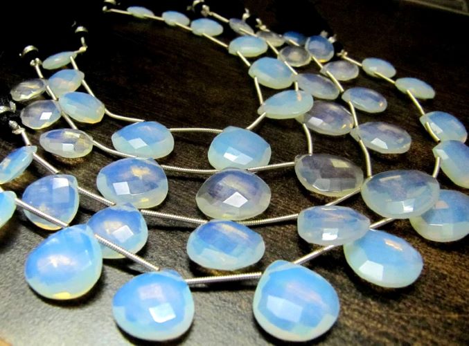 White Opal Hydro Quartz Heart shape Briolette12 to 16mm Graduated Beads Strand 8 inch long