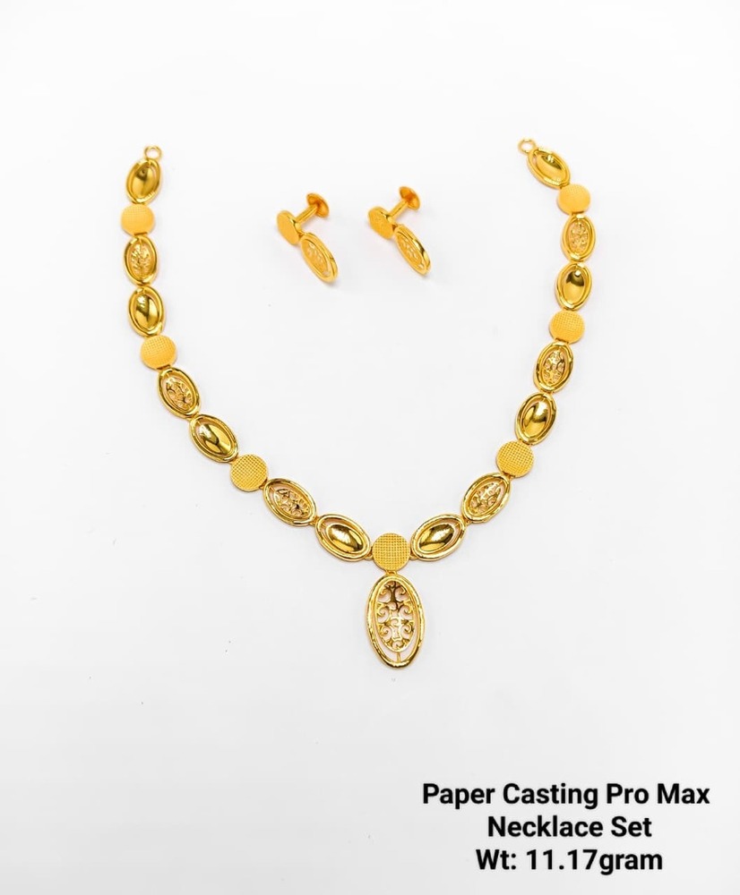 22KT New Design Gold Paper Casting Pro Max Neckace Set Plain