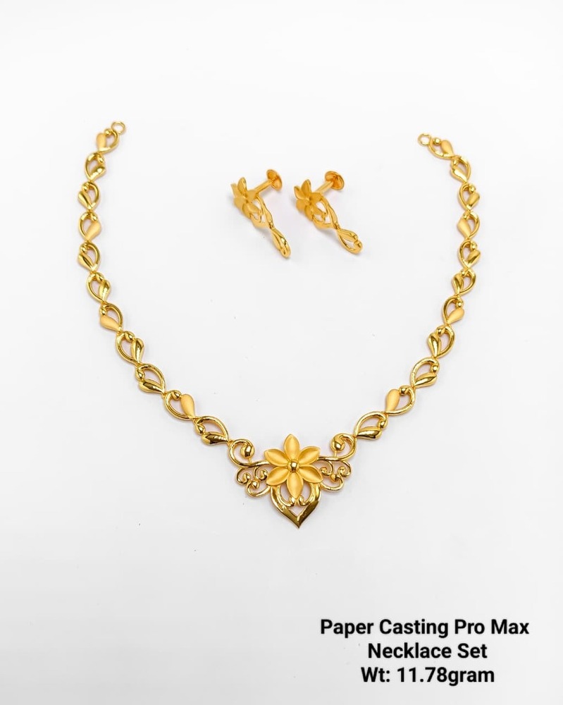 22KT New Design Gold Paper Casting Pro Max Neckace Set Plain