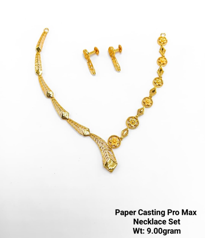 22KT New Design Gold Paper Casting Pro Max Neckace Set Plain
