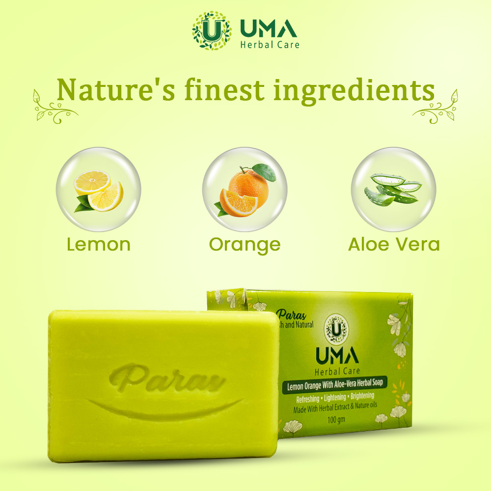 Lemon Orange With Aloe-vera Herbal Soap - 100g Bar, Lemon Extract & Aloe-vera Gel Blend, Organic & Moisturizing Formula For All Skin Types