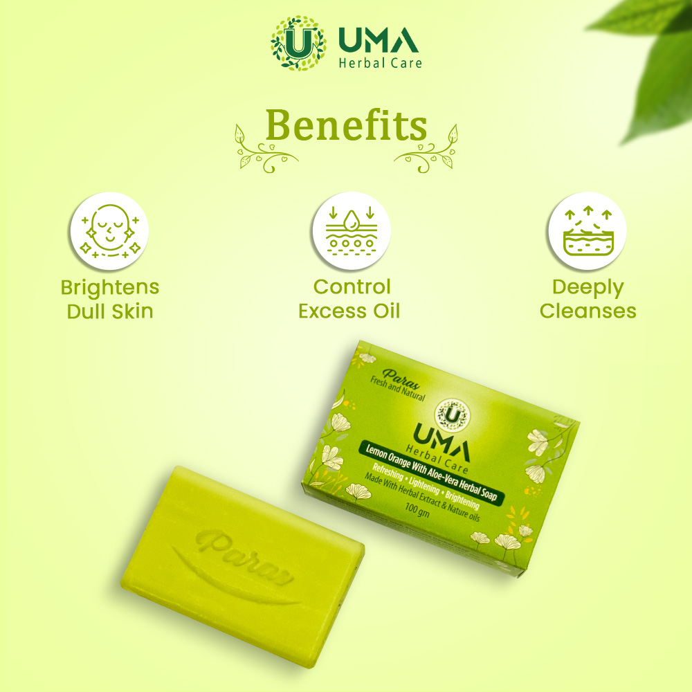 Lemon Orange With Aloe-vera Herbal Soap - 100g Bar, Lemon Extract & Aloe-vera Gel Blend, Organic & Moisturizing Formula For All Skin Types