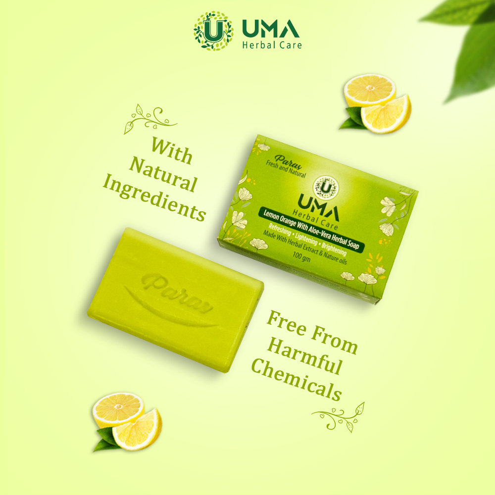 Lemon Orange With Aloe-vera Herbal Soap - 100g Bar, Lemon Extract & Aloe-vera Gel Blend, Organic & Moisturizing Formula For All Skin Types