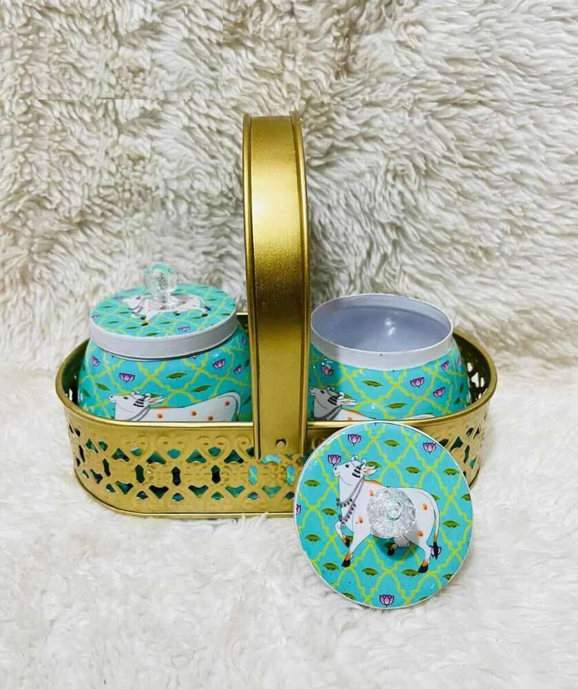 Metal Pichwai Jar With Tray