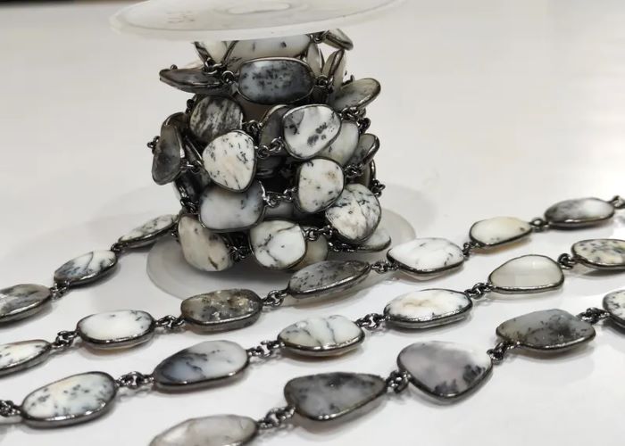 Dendrite Opal Bezel Connector Chain: Natural Free Shape, 15-18mm