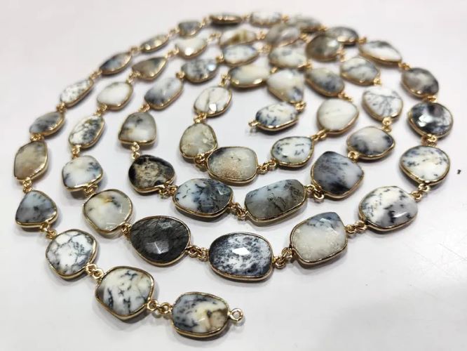 Dendrite Opal Bezel Connector Chain: Natural Free Shape, 15-18mm