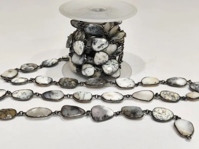 Dendrite Opal Bezel Connector Chain: Natural Free Shape, 15-18mm