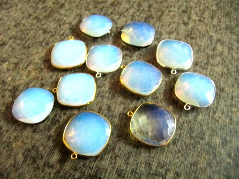 White Opal Quartz Briolette Faceted Size 23mm Cushion Square Shape Single Loop Bezel Connector