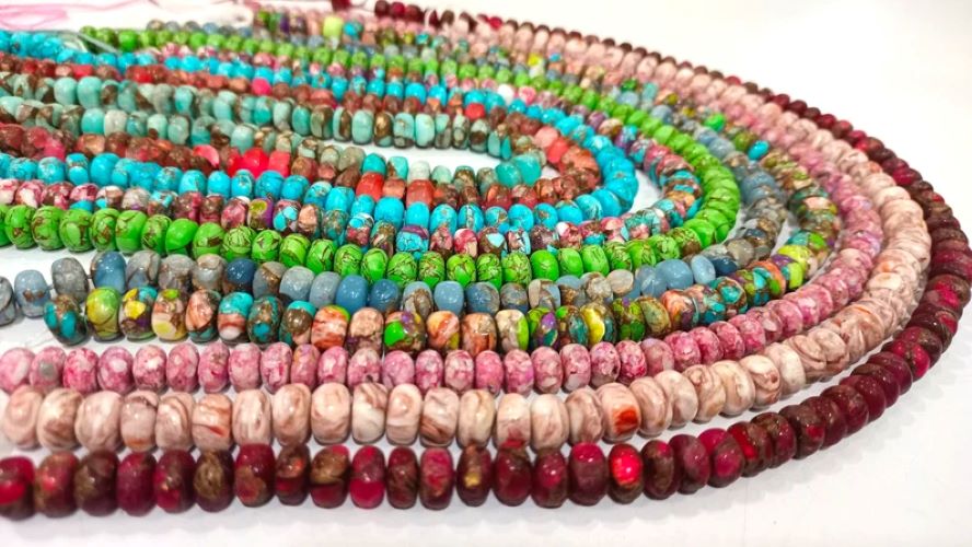 Natural Gemstone Multi Color Copper Oyster Turquoise Rondelle Plain Smooth 8-9mm Beads sold Per strand 8 inches Long