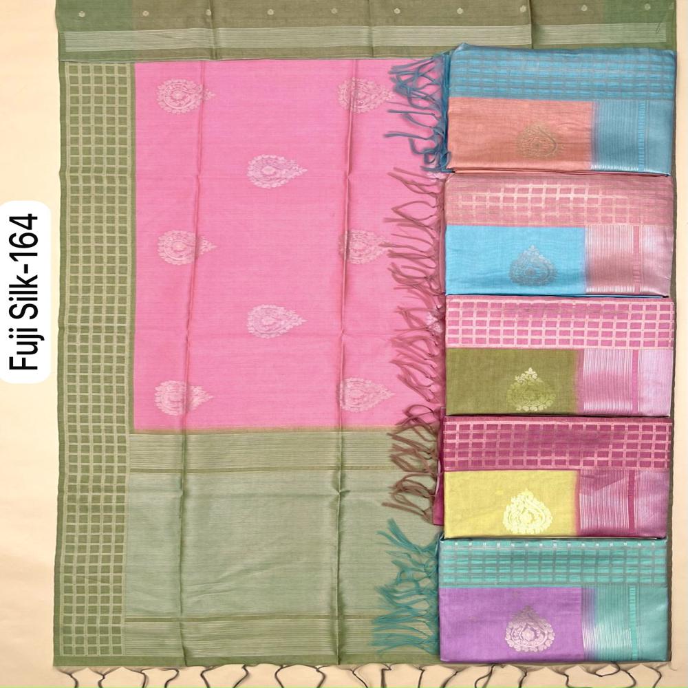 Premium Fuji Silk Weaving Saree with KERI Buta and Checks Pattern Smart Casual Saree