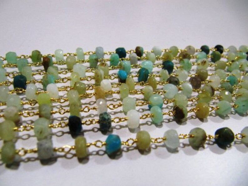 Natural Peruvian Opal Rondelle Faceted 5-6mm Beads Chain Rosary Bead Chain