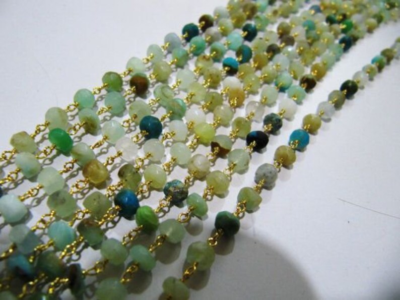 Natural Peruvian Opal Rondelle Faceted 5-6mm Beads Chain Rosary Bead Chain