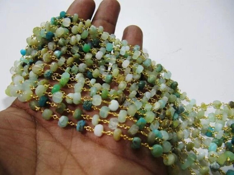 Natural Peruvian Opal Rondelle Faceted 5-6mm Beads Chain Rosary Bead Chain