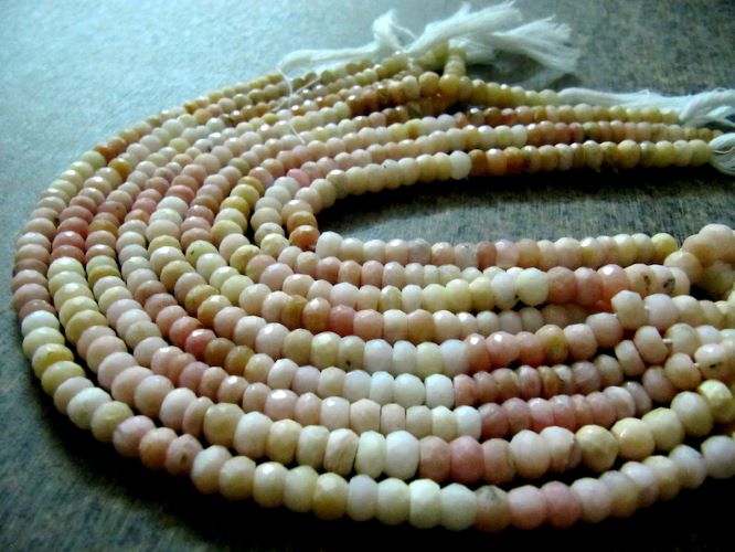 Natural Pink Opal Rondelle faceted Shaded Color 6-7mm Gemstone Beads Strands 13 inches Long 