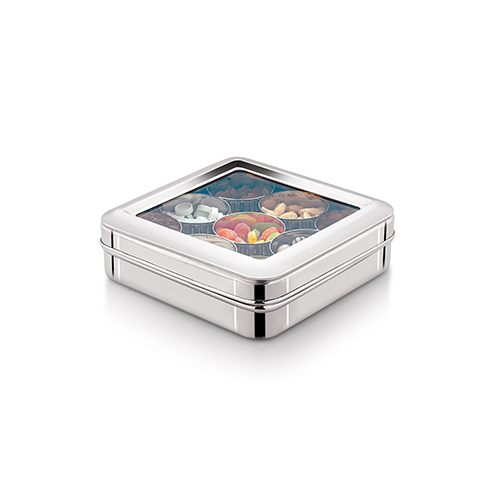 STAINLESS STEEL ACURA 9 IN 1 DRYFRUITS  MASALA BOX SEETHRU (ROUND VATI)
